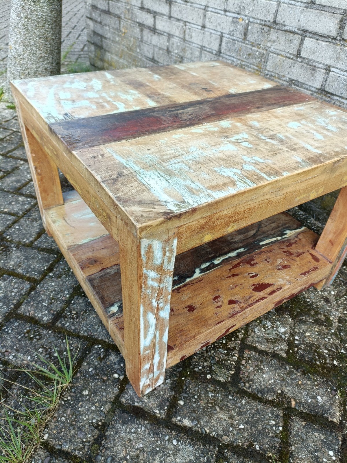 Massief teakhouten salontafel, Ophalen, 50 tot 100 cm, Zo goed als nieuw, 5 – 50