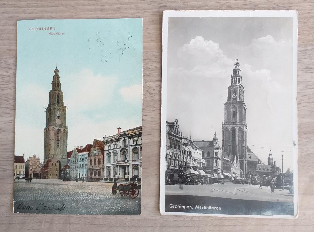 Groningen, Martinitoren. Foto/Briefkaart. 2x, Verzenden, Voor 1920, Gelopen, Groningen