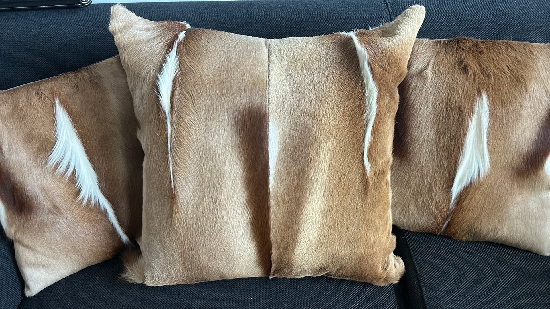 Groot leren springbok vacht kussen 60x60 cm, Huis en Inrichting, Ophalen, Zo goed als nieuw, Bruin, Vierkant
