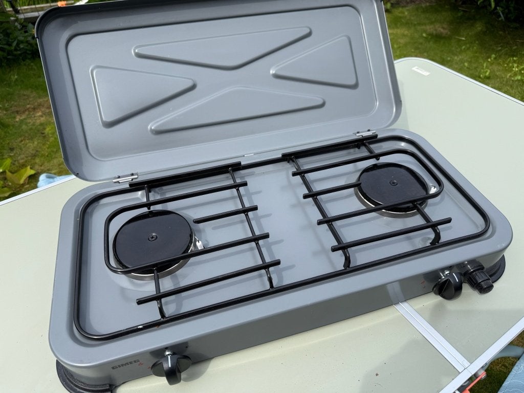 GIMEG 2-pits kooktoestel op gas, Caravans en Kamperen, Kampeeraccessoires, Ophalen, Gebruikt