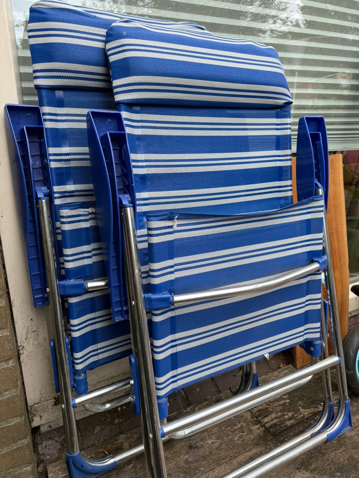 Vintage campingstoelen, strandstoelen, verstelbaar, 2 stuks, Ophalen, Zo goed als nieuw, Campingstoel