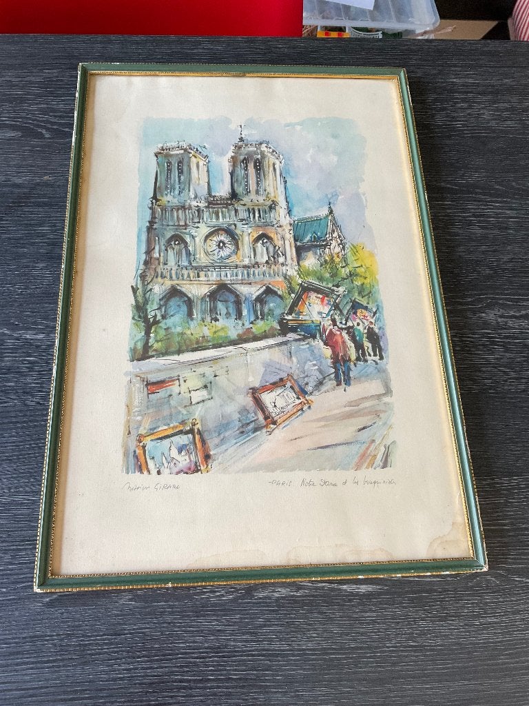 Aquarel Marius Girard Parijs Notre-Dame et les bouquinistes, Ophalen of Verzenden