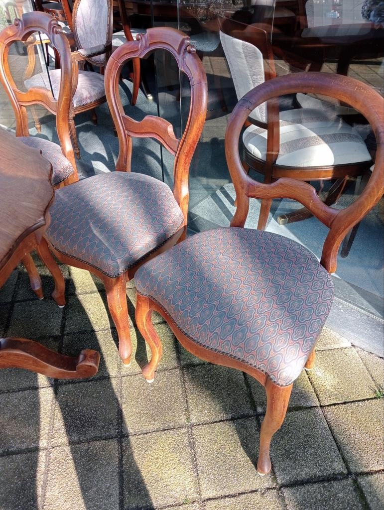 Antieke Biedermeier Mahonie Tafel met 4 Stoelen, Ophalen of Verzenden
