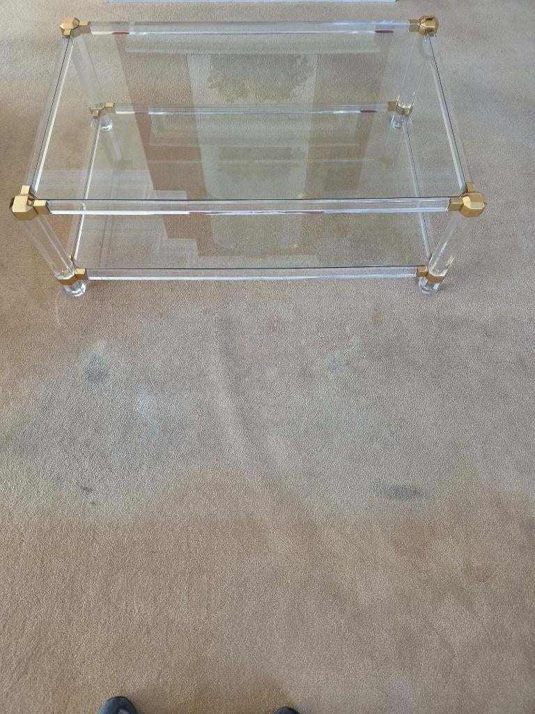 Vintage glazen salontafel met 3 bijpassende bijzettafeltjes, Ophalen, Gebruikt, 100 tot 150 cm, Vintage, modern