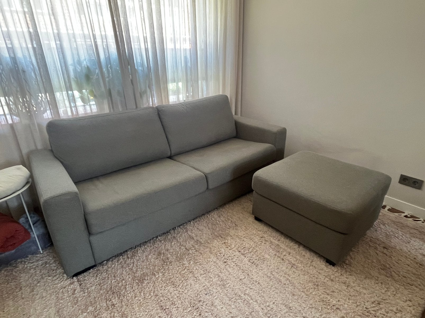3 zitsbank met hocker, Ophalen, Gebruikt, Stof