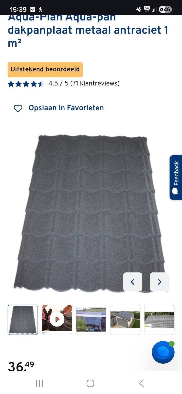 Aqua-Plan Aqua-pan dakpanplaat metaal antraciet 1 m², Ophalen, Zwart, Nieuw, Minder dan 5 m²