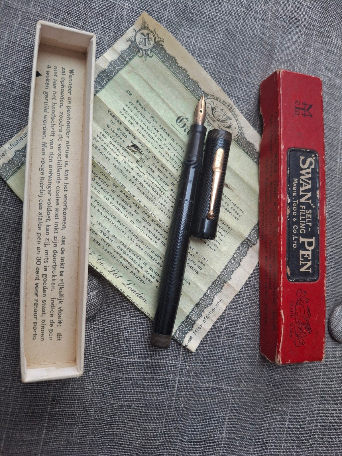 Swan vulpen, met doosje, certificaat, aankoopbewijs uit 1937, Ophalen of Verzenden