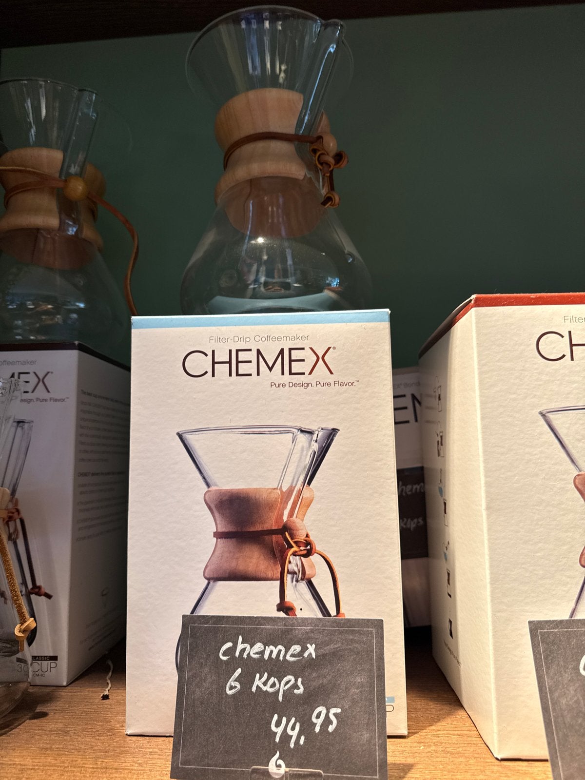 Chemex Filter-Drip Koffiemaker - 6 Kops, Gemalen koffie, Ophalen of Verzenden, 4 tot 10 kopjes, Koffiemachine