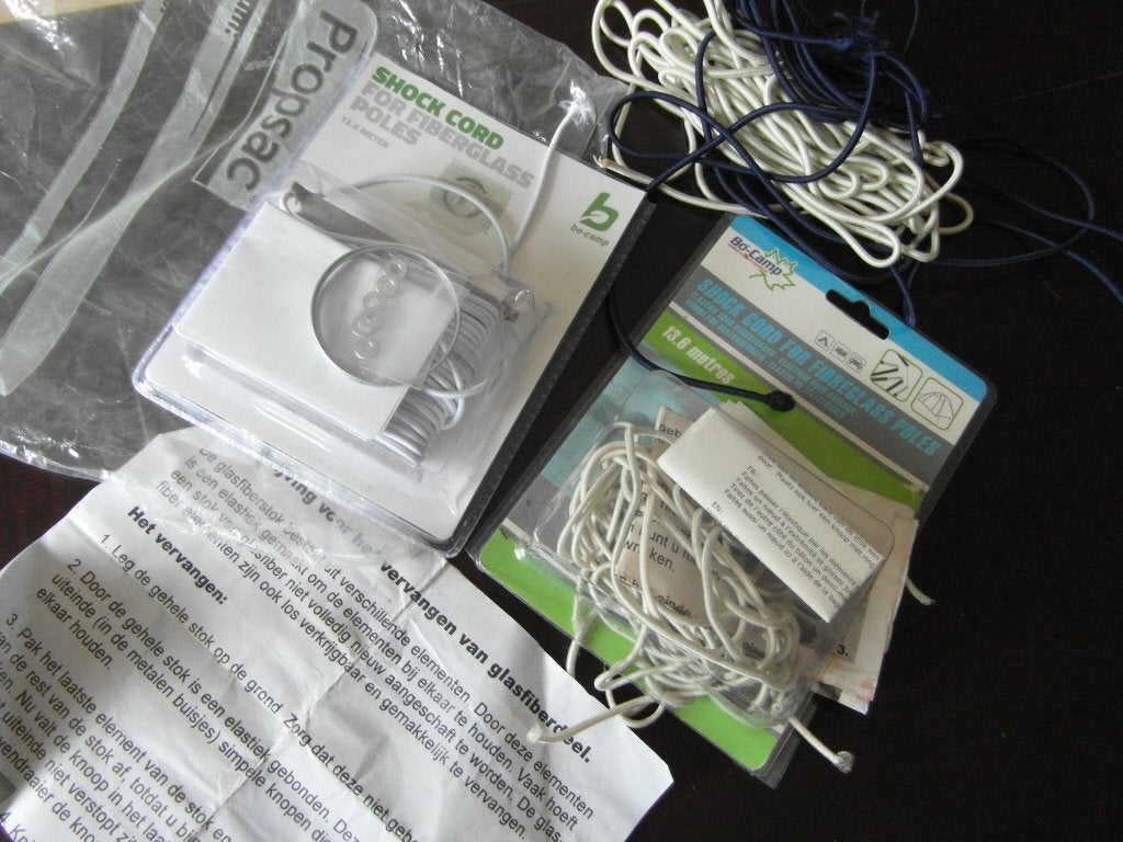 2x tent boogstokken elastiek reparatie set met beschr, Ophalen of Verzenden, Zo goed als nieuw