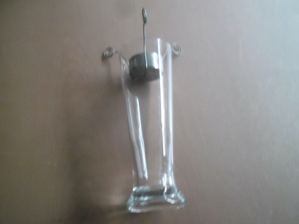 Glazen vaas met metalen houder voor kaars/plant, Gebruikt, Transparant, Ophalen of Verzenden, Glas
