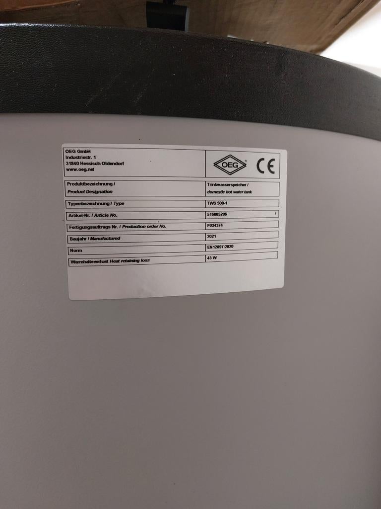 OEG TWS 500-1 Boiler - 500 liter warmwaterboiler, Gebruikt, 100 liter of meer, Onbekend, Boiler