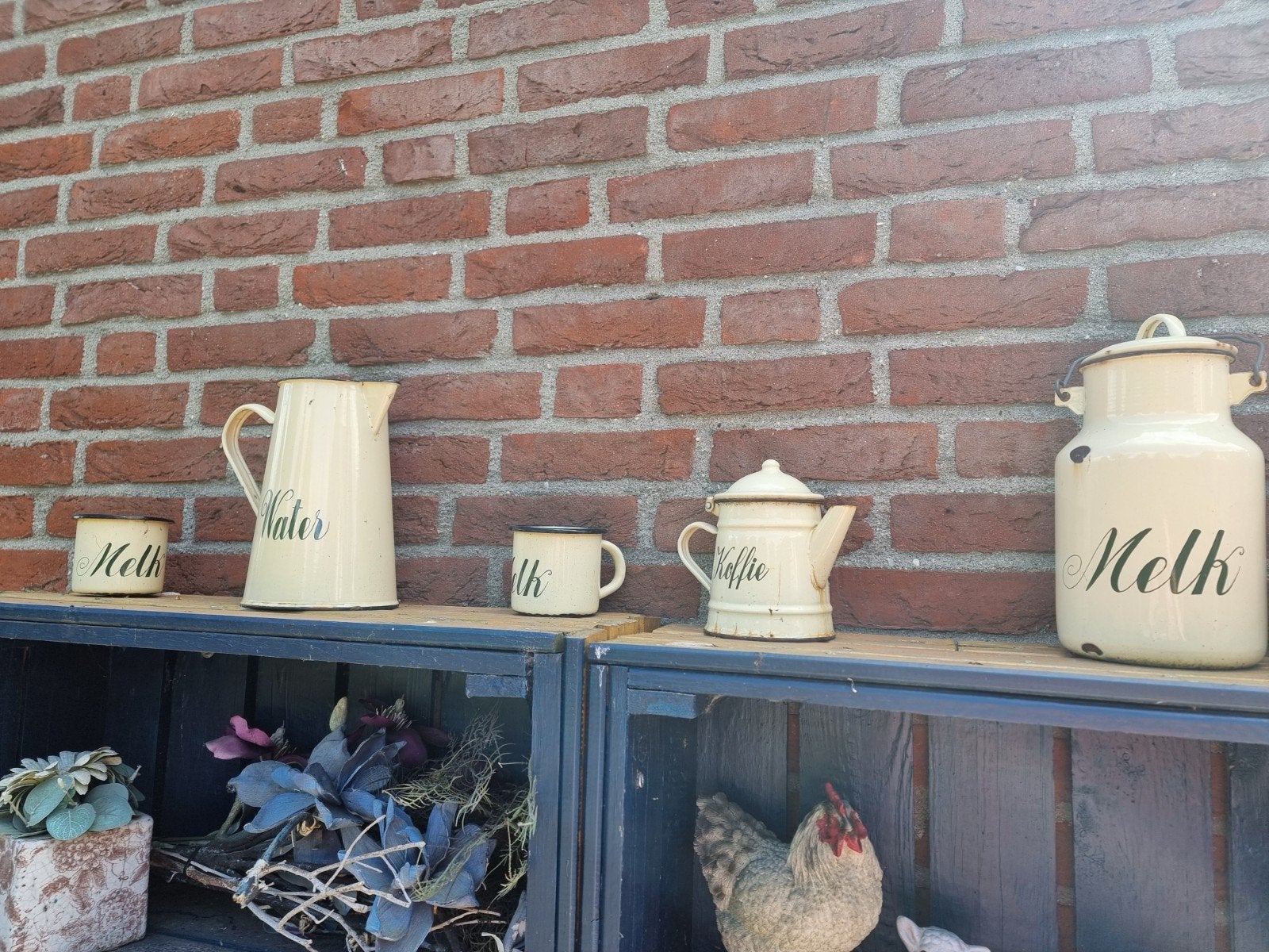Emaille blikken set: Melk, Water, Koffie, Ophalen of Verzenden