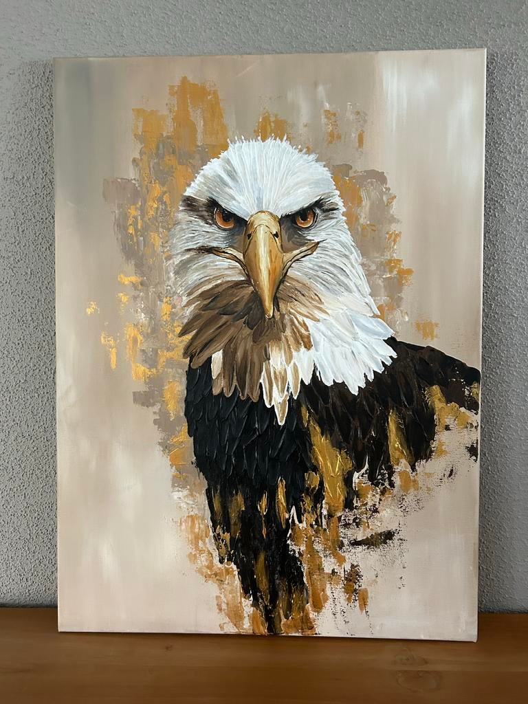 Handgemaakt Schilderij Zeearend, vogel, canvas, goud, Ophalen of Verzenden