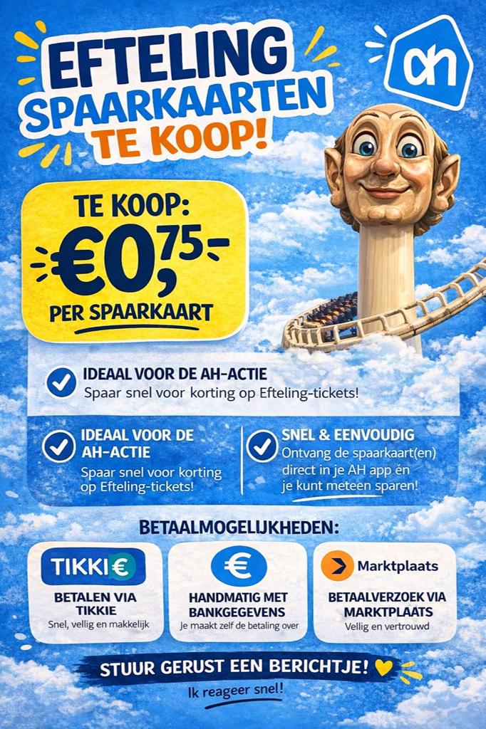 AH / Albert Heijn EFTELING zegels / volle spaarkaarten, Tickets en Kaartjes, Drie personen of meer, Kortingskaart