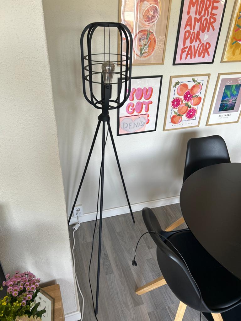 Zwarte Staande Lamp Driepoot met Industriële Look, Huis en Inrichting, Lampen | Vloerlampen, Ophalen, Zo goed als nieuw, Metaal