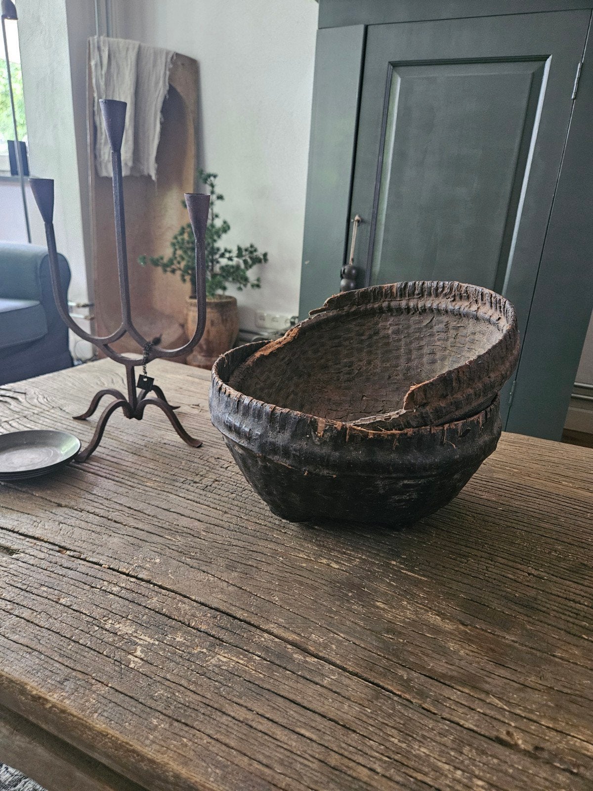 Set van 2 leemmanden sober stoer landelijk, Ophalen of Verzenden, Rond, Hout