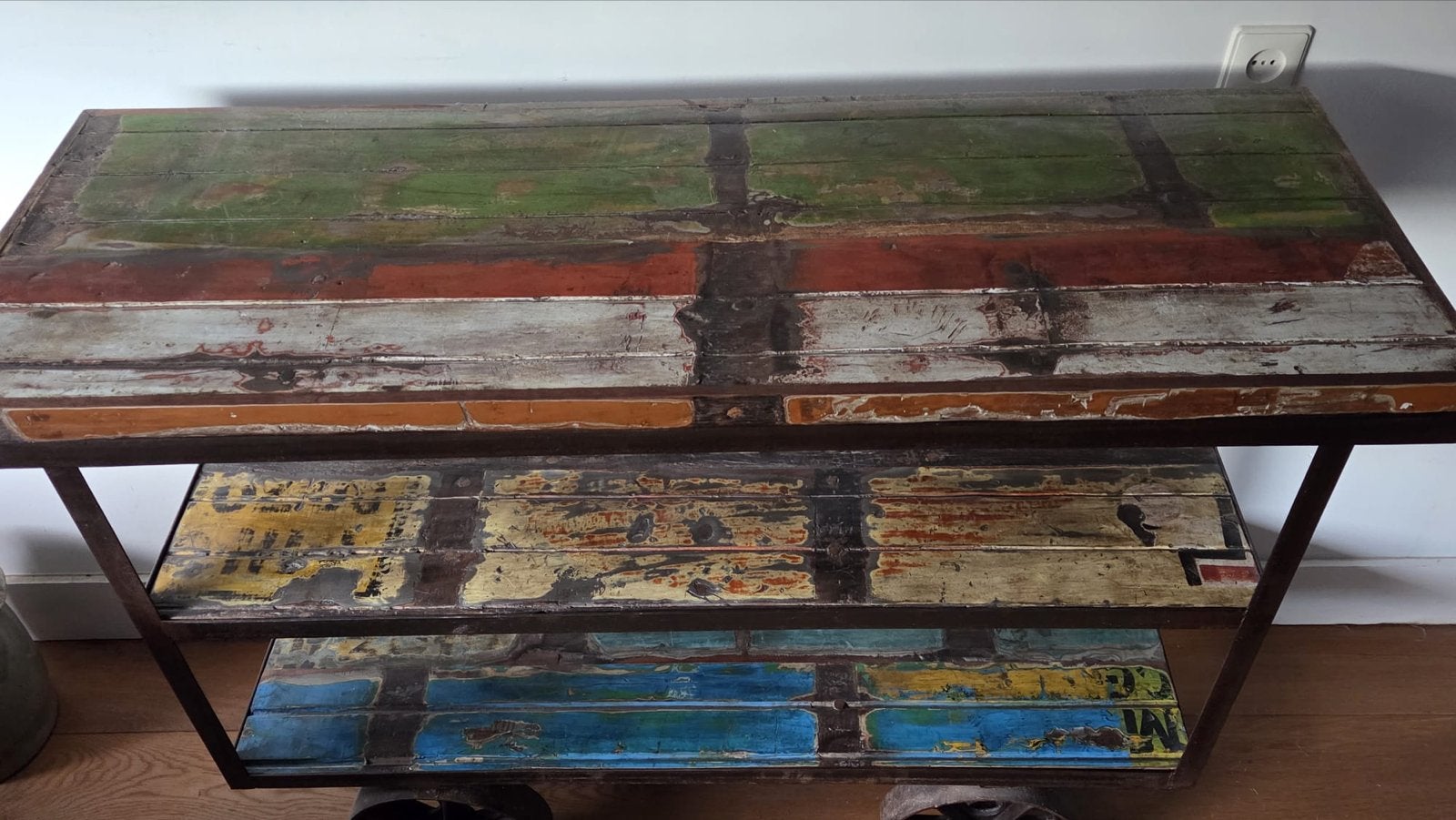 Industriële trolley met planken van gerecycled hout, Ophalen, Gebruikt