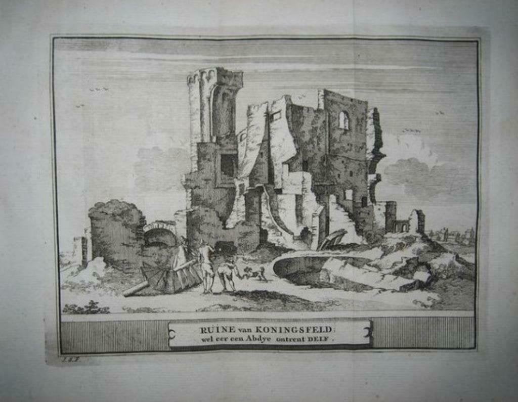 28 / Delft   Ruïne Abdij van Koningsveld  Kopergravure 1736, Ophalen of Verzenden