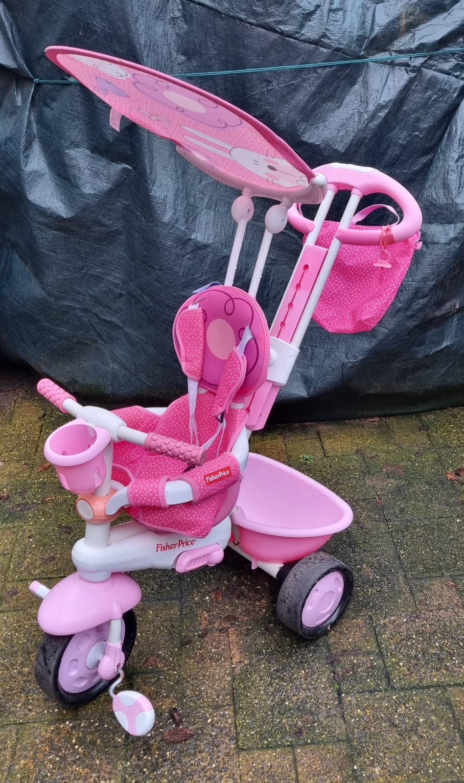 Kinderfiets-Roze kinder driewieler met duwstang en zonnekap, Ophalen, Zo goed als nieuw