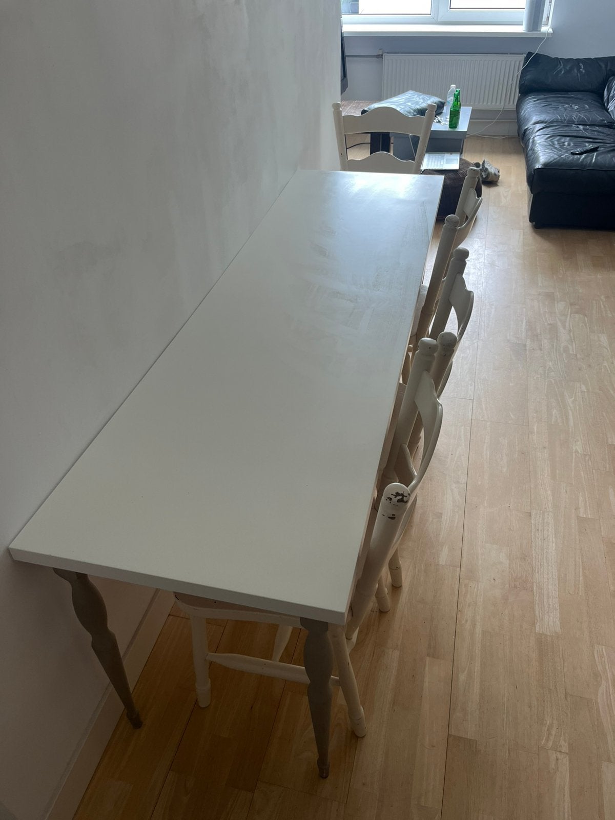 Langwerpige witte eettafel, Huis en Inrichting, Tafels | Eettafels, Ophalen, 200 cm of meer, 50 tot 100 cm, Zo goed als nieuw