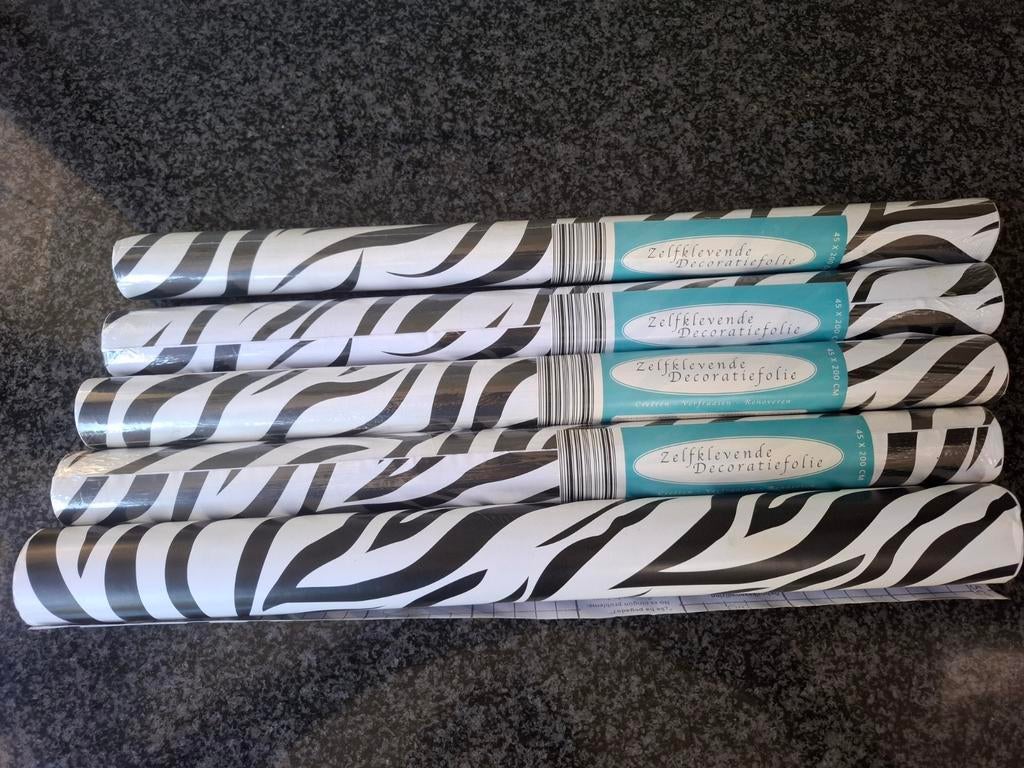 5 rollen zelfklevend plastic in zwart/wit zebraprint, Ophalen, Nieuw