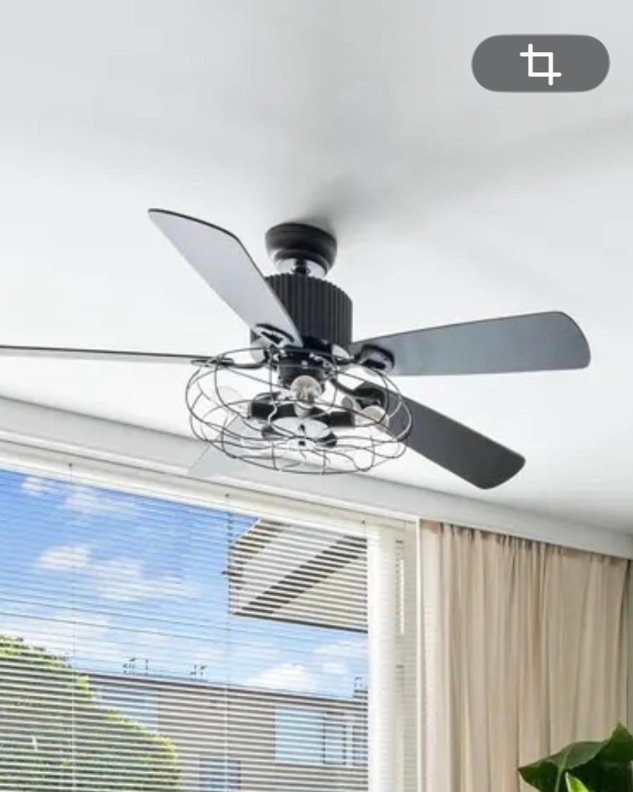 Industriële plafondventilator met lamp en afstandsbediening, Gebruikt, Met afstandsbediening, Zwart, Industrieel
