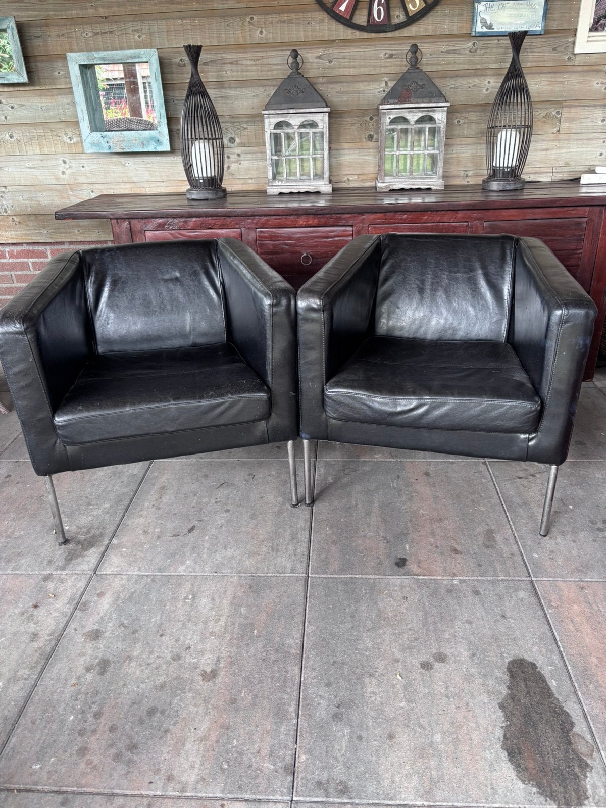 Gratis te halen, zwarte leren fauteuils, ikea, Gebruikt, Twee, Zwart, Leer