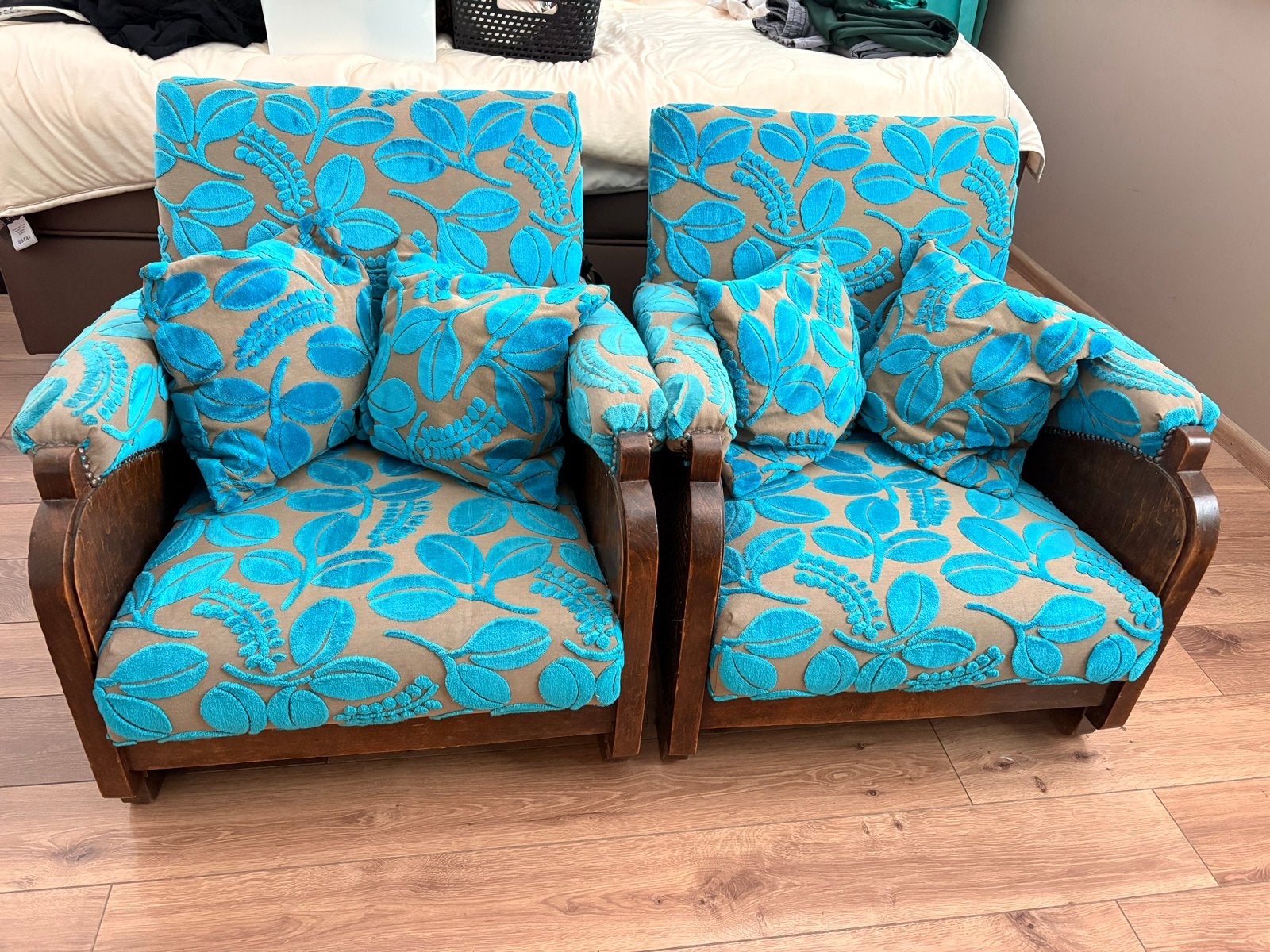 Set van 2 Vintage Fauteuils met Riet en Bloemenpatroon, Ophalen