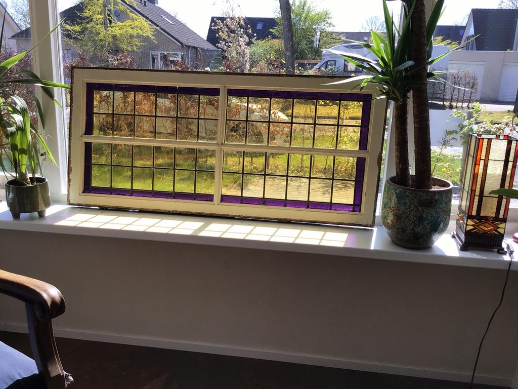 Zeer mooi groot glas in lood raam, Ophalen, Zo goed als nieuw, 200 cm of meer