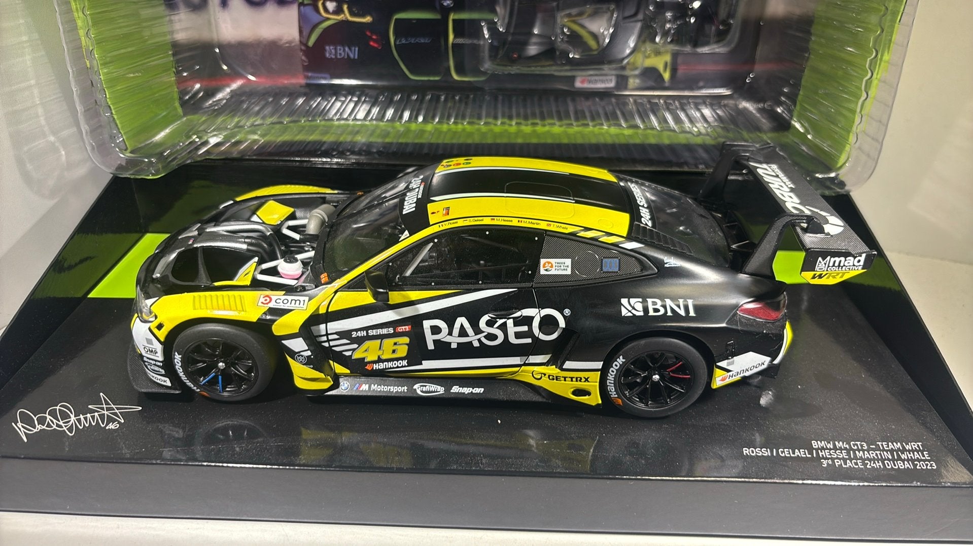 Bmw m4 gt3 rossi 3e place 24h dubai 2023 minichamps 1.18, Ophalen of Verzenden, MiniChamps, A, A