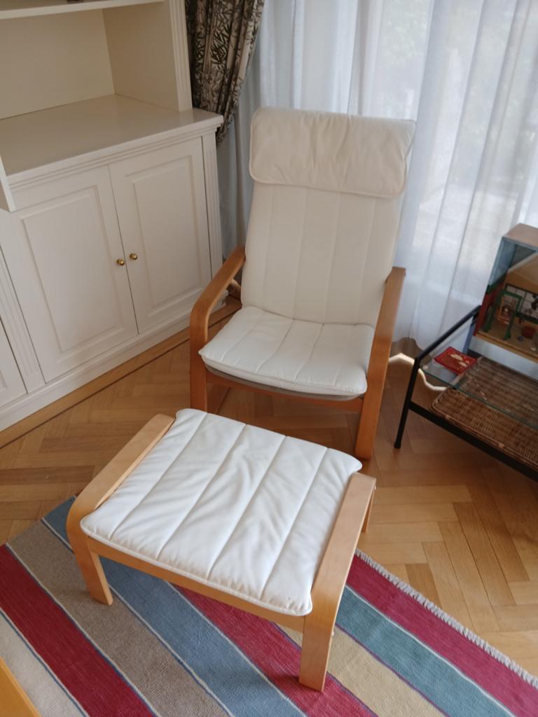 Ikea stoel met voetenbankje. Goede staat., Huis en Inrichting, Stoelen, Ophalen of Verzenden, Zo goed als nieuw, Wit, Eén