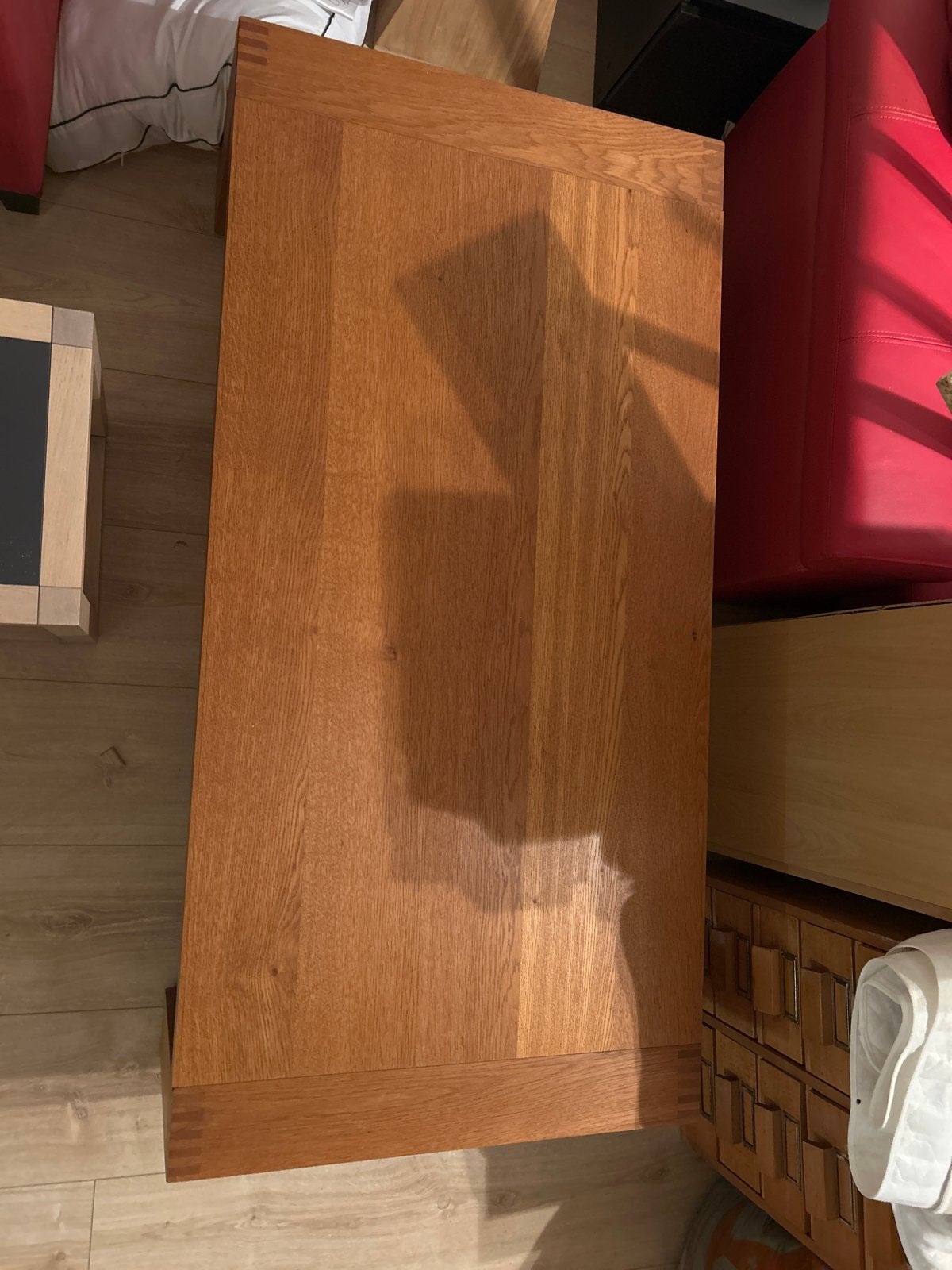 Massief houten salontafel, Ophalen, Gebruikt, 100 tot 150 cm, 50 tot 100 cm