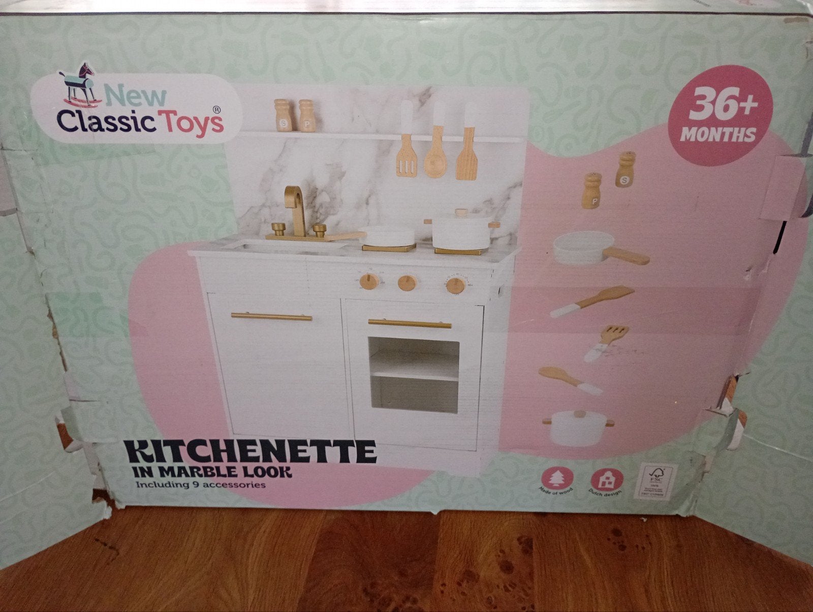 New Classic Toys Speelkeuken Marmerlook met accessoires, Ophalen of Verzenden, Nieuw, Hout, Speelkeuken