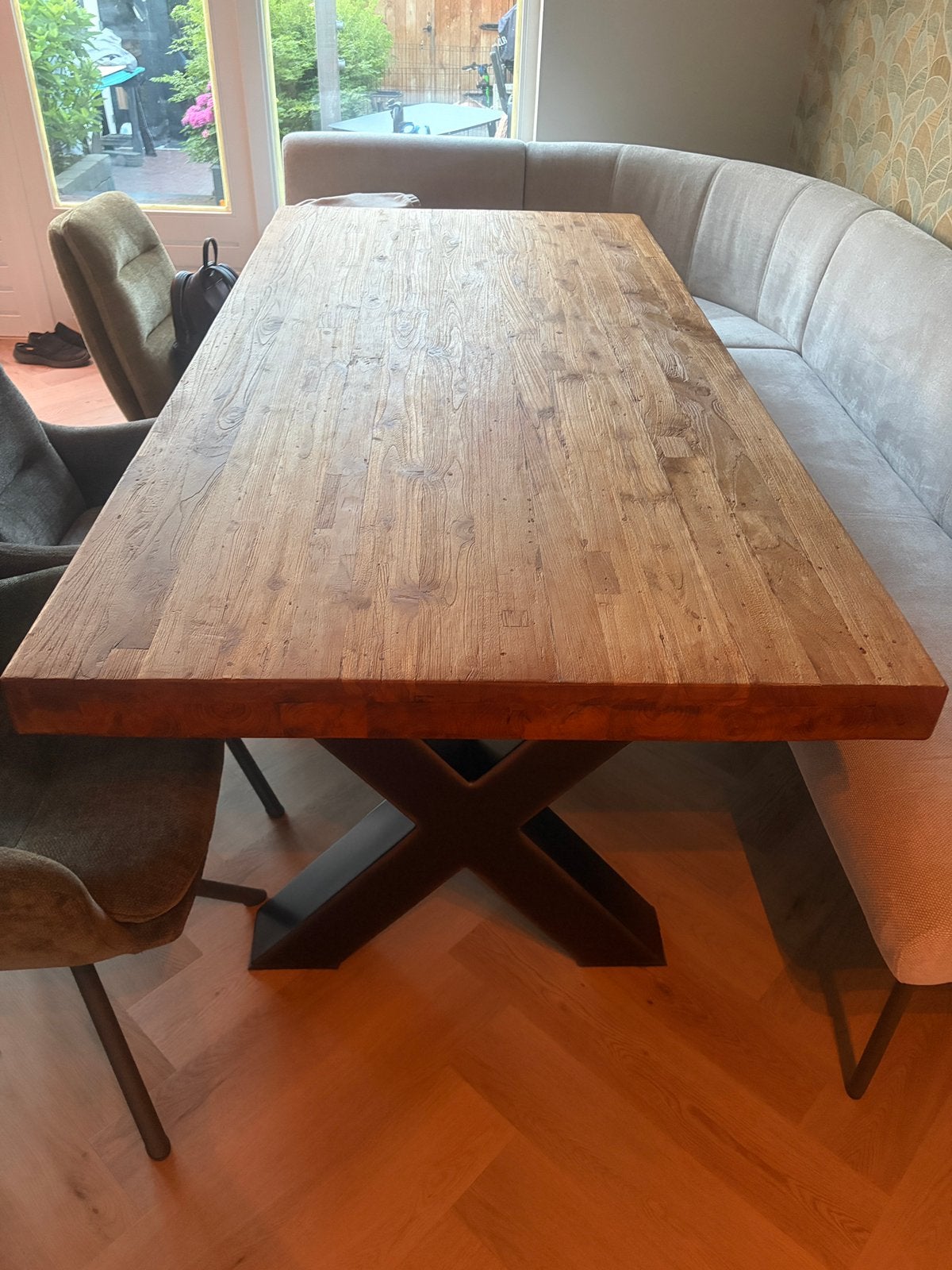 Teak houten tafel 220x105cm, Ophalen, 200 cm of meer, 50 tot 100 cm, Zo goed als nieuw
