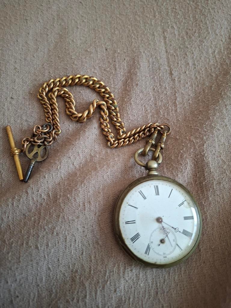 Antiek zakhorloge ketting en sleutel, Ophalen of Verzenden, Overige typen