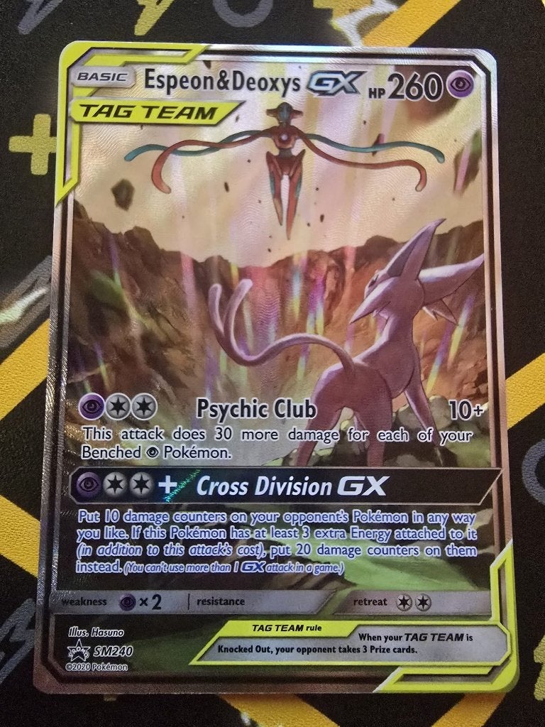 Pokémon - Espeon & Deoxys GX (SM 240), Hobby en Vrije tijd, Ophalen of Verzenden, Zo goed als nieuw, Losse kaart