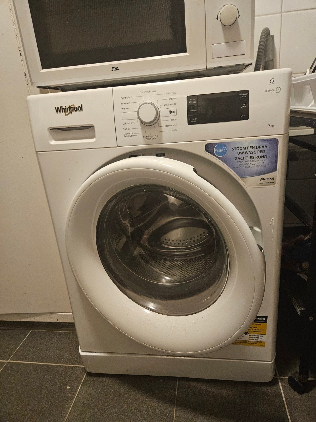Whirlpool FreshCare+ Wasmachine 7kg, Ophalen, Gebruikt, Wolwasprogramma, Voorlader