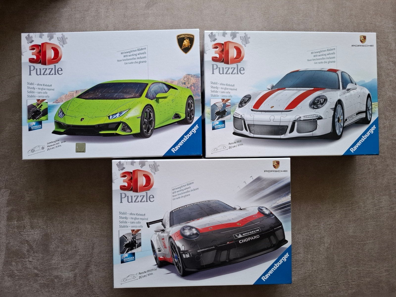 Ravensburger 3D Puzzel lamborghini en 2x porsche, Ophalen of Verzenden, Meer dan 50 stukjes, Zo goed als nieuw, 6 jaar of ouder