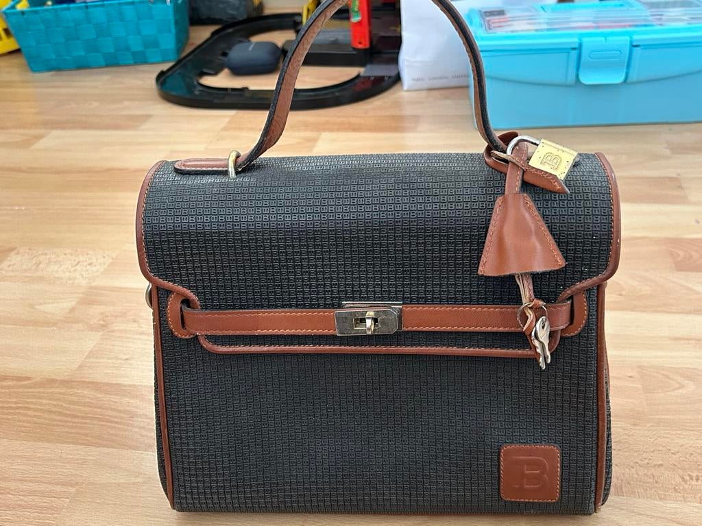 Vintage Bally Handtas Zwart/Bruin met Slotje, Ophalen of Verzenden, Zo goed als nieuw, Zwart, Handtas