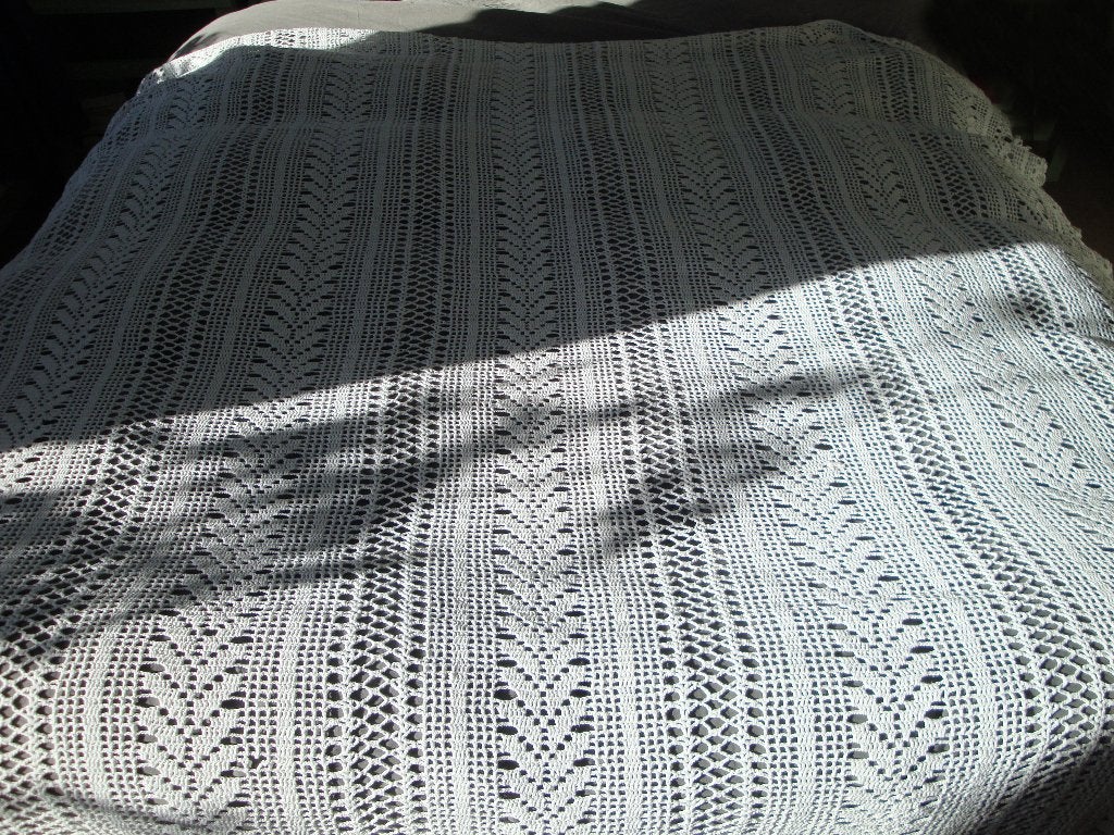 vintage wit 100% katoen gehaakt sprei met franje, Huis en Inrichting, Wit, Gehaakt, Ophalen of Verzenden, Zo goed als nieuw