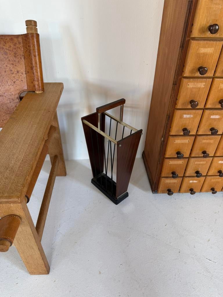 Vintage messing & teak paraplubak ‘50, Ophalen of Verzenden, Zo goed als nieuw, Metaal