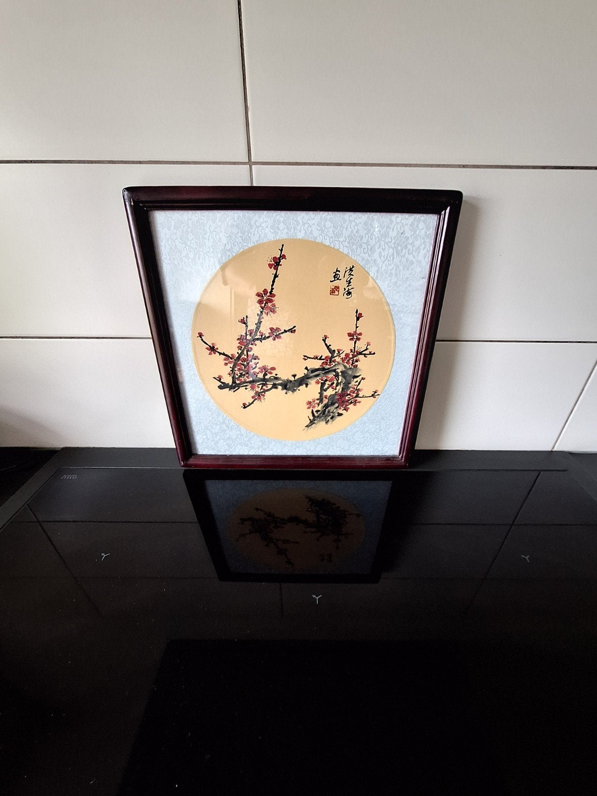 Oosterse schildering: Bloesemtakken in lijst, Antiek en Kunst, Kunst | Schilderijen | Klassiek, Ophalen of Verzenden
