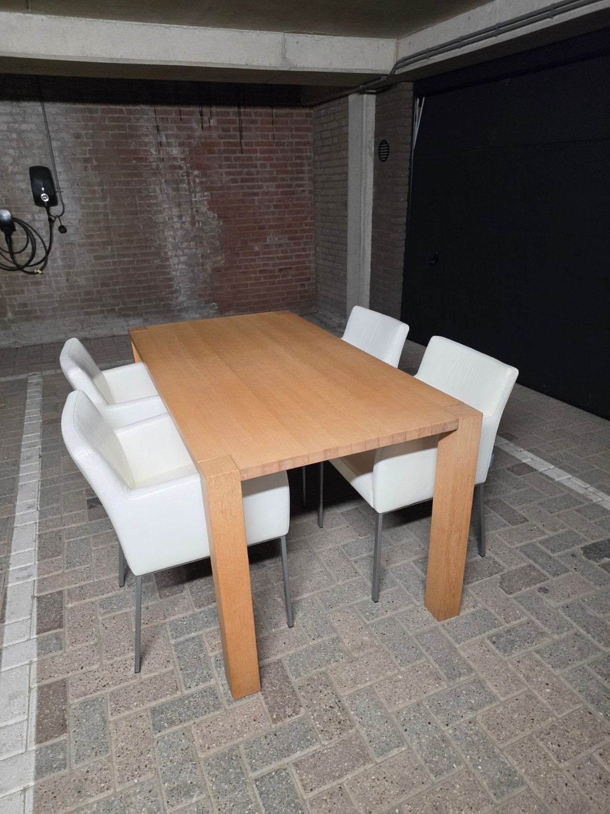 Eettafel met 4 witte stoelen, Ophalen, Gebruikt, 50 tot 100 cm, 150 tot 200 cm