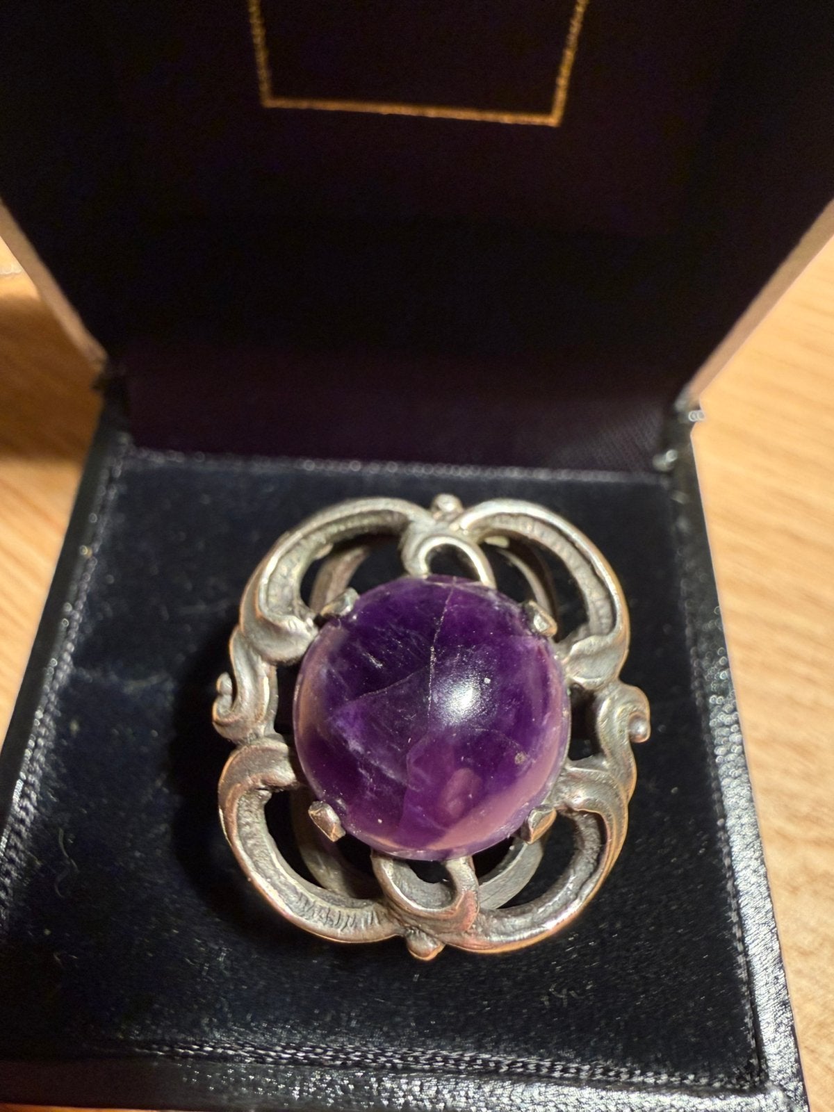 Originele Vintage Zilveren Sieradenset met Grote Amethist, Sieraden, Tassen en Uiterlijk, Antieke sieraden, Ophalen, Zilver, Ring