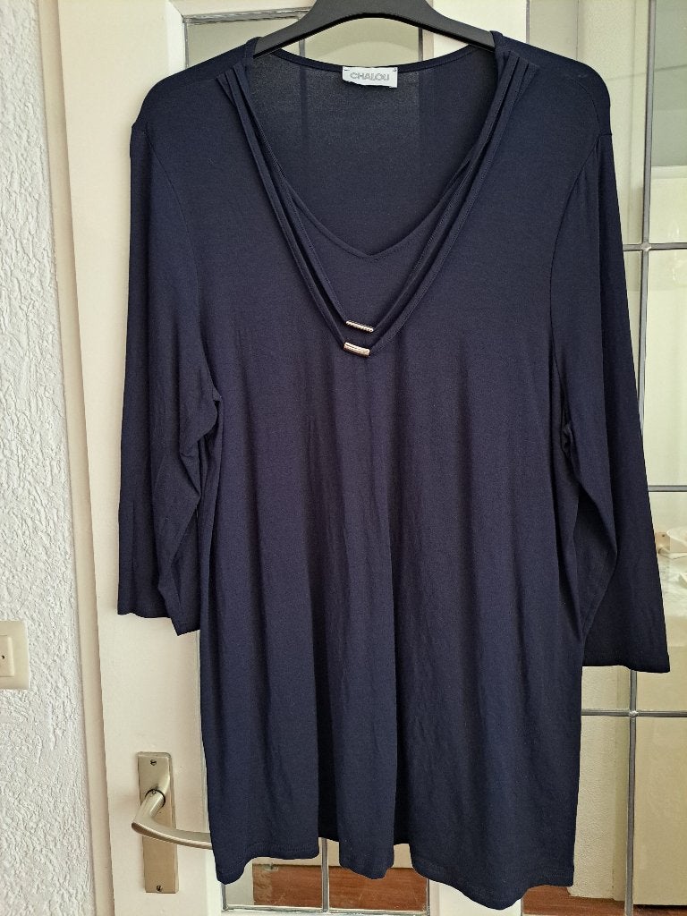 Prachtig Chalou Tuniek - Maat 48, Donkerblauw Viscose, Blauw, Blouse of Tuniek, Chalou, Ophalen of Verzenden