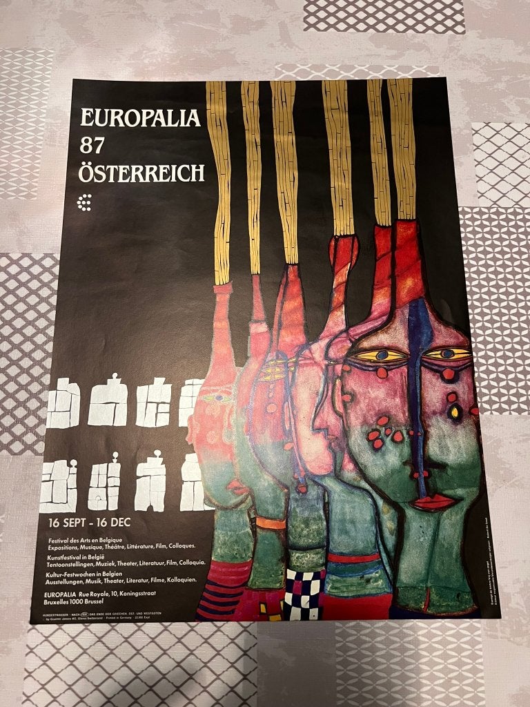 Vintage Poster Europalia 87 österreich Hundertwasser, Rechthoekig Staand, Deurposter of groter, Ophalen of Verzenden, Zo goed als nieuw