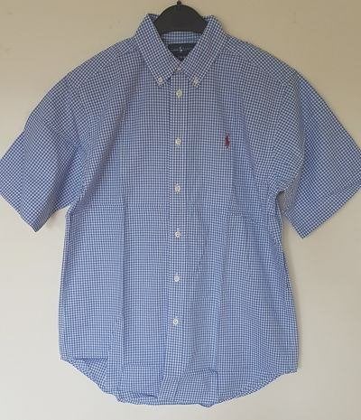 Maat 152/158 Blauw geruit Ralph Lauren overhemd s/s NIEUW, Overhemd of Blouse, Nieuw, Ophalen of Verzenden, Jongen