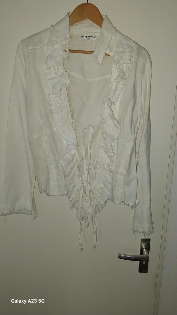 Witte blouse met ruches en strik - Alma Mater, Kleding | Dames, Alma Mater, Wit, Maat 42/44 (L), Ophalen of Verzenden