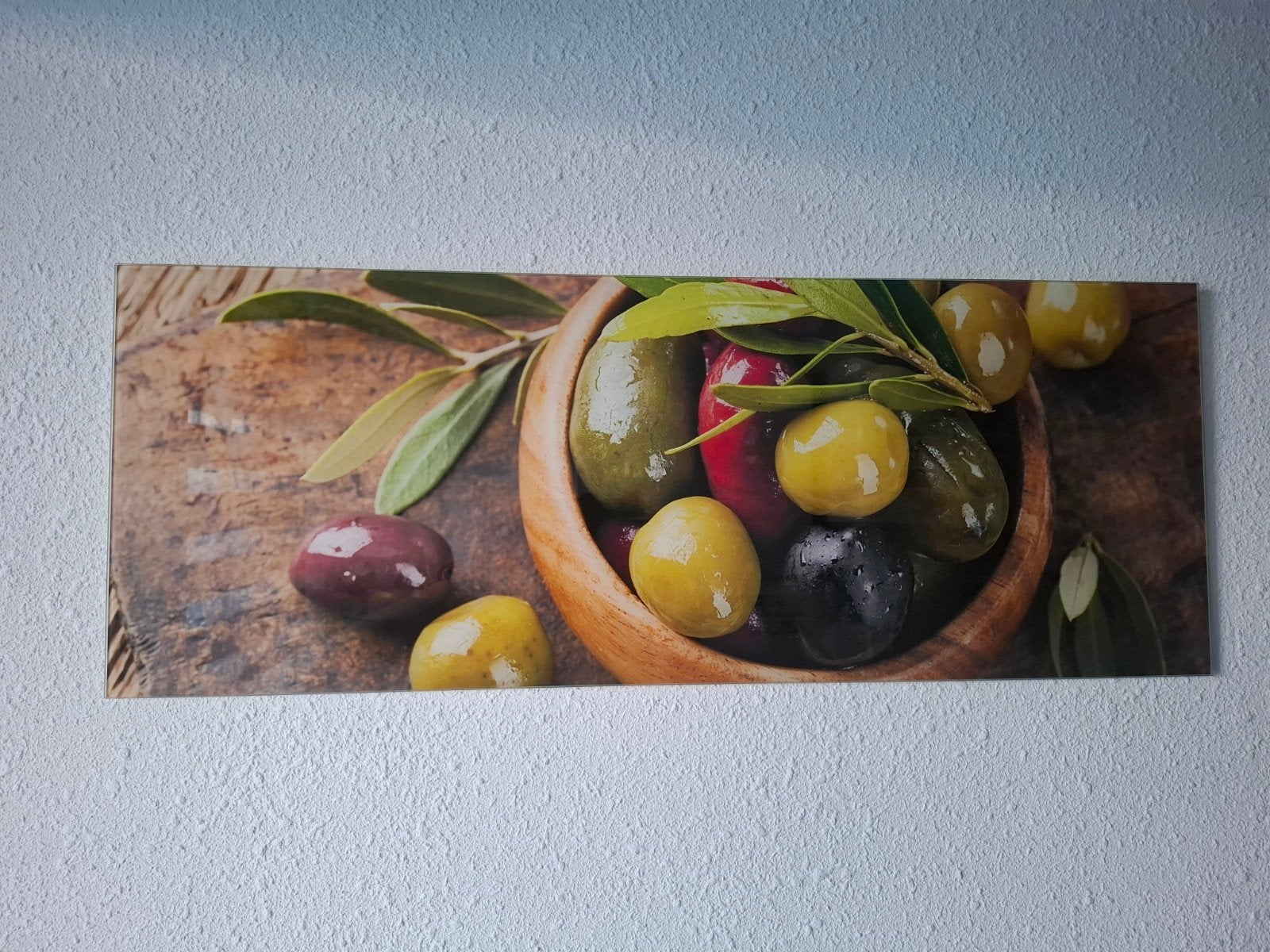 Glasschilderij olijven, Ophalen, Zo goed als nieuw, 75 tot 100 cm, Schilderij