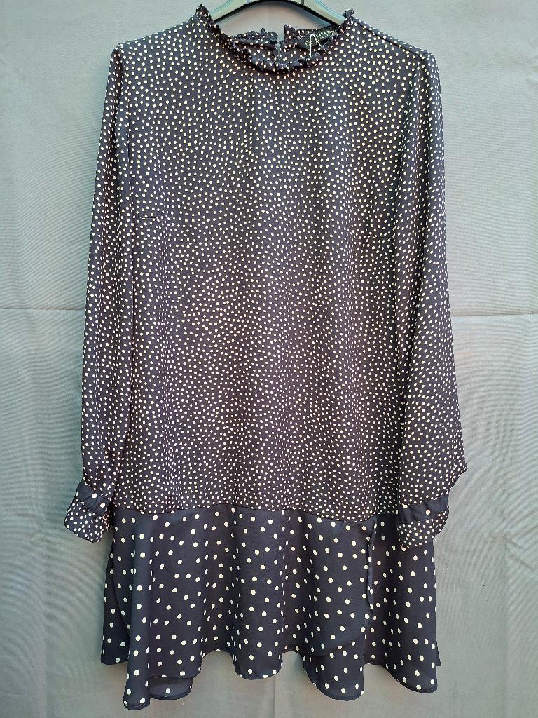 Zara Basic Collection jurkje donkerblauw beige stippen, Anneonline, Steenbergen, Blauw, Shop@wesell4u.nl